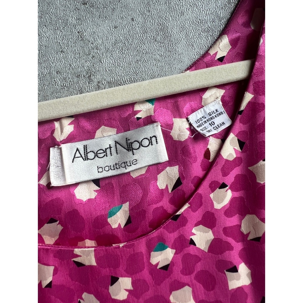 Albert Nipon Silk Dress S 4 Magenta Pink Vintage Drop Waist Abstract 80s Flapper - Picture 3 of 8